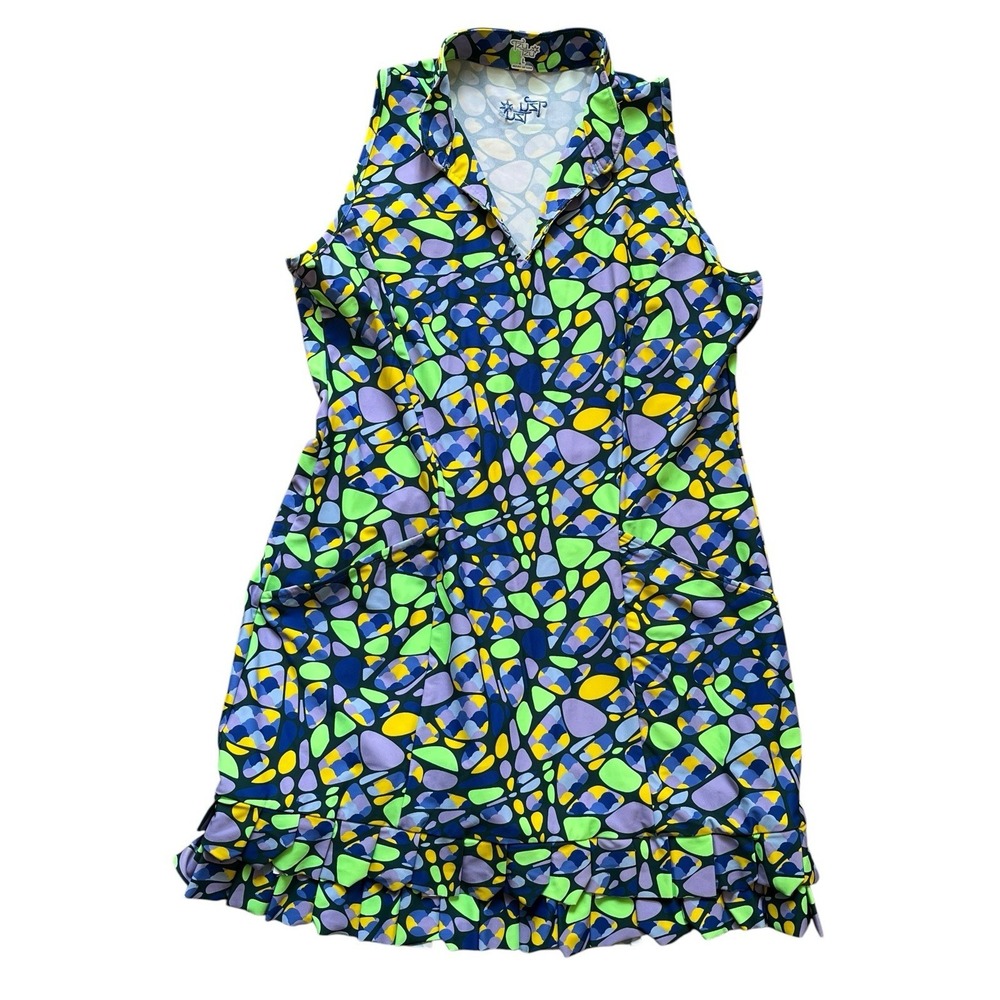 TZU TZU GOLF TENNIS DRESS SLEEVELESS PLEATED HEM‎  Rolling Rock Size Large